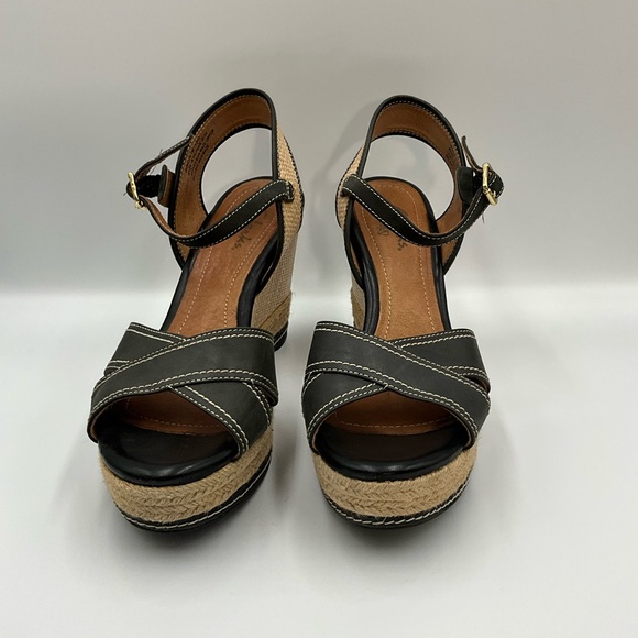 Clarks Wedge Sandals Size 7 Indigo Amelia Air 3.5” Heel - Picture 3 of 6